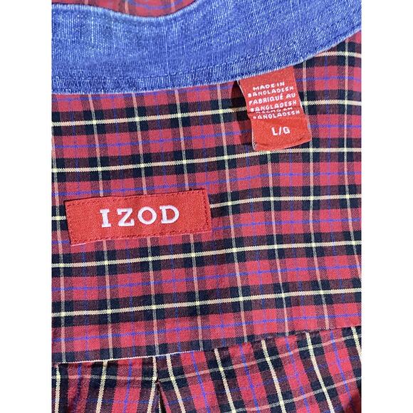 Izod Button Up Dress Shirt Red Plaid Men's Size Large Long Sleeve - Picture 3 of 8